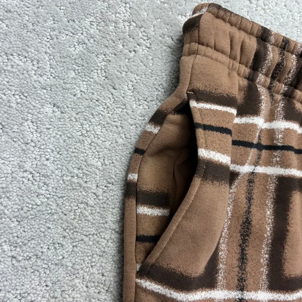 Jordan Mens Essential Fleece Sweatpants Size Small Brown Plaid Checkered Joggers